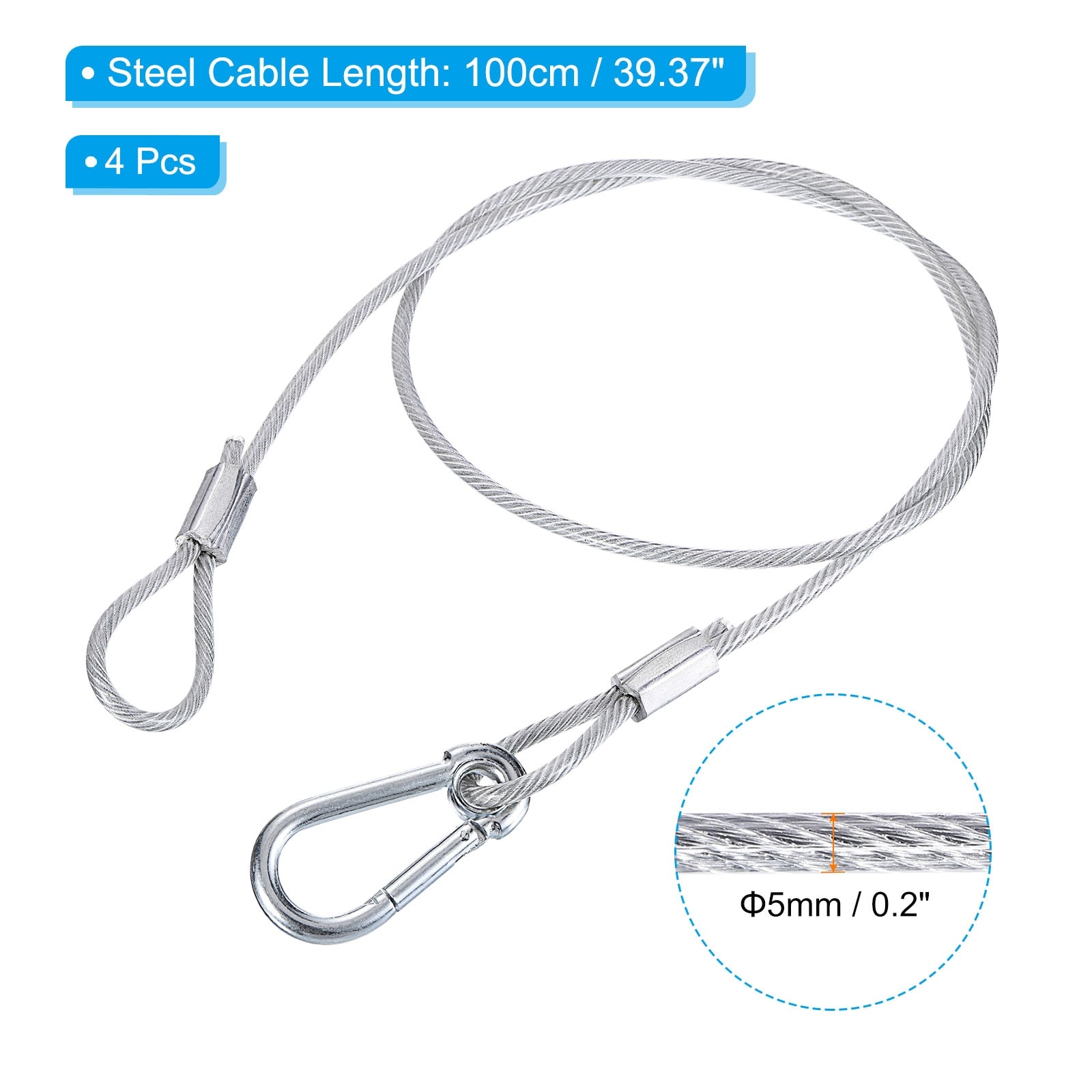 Stainless Steel Safety Cable, Flexible Security Wire Rope Locks Double Loops with Hook for Stage Lighting Luggage
