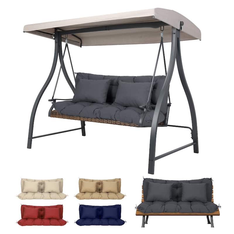 Aoodor 59" Tufted Porch Swing Cushions, Outdoor Swing Replacement Cushion 2-3 Seater with Backrest and 2 Pillows - Dark Gray