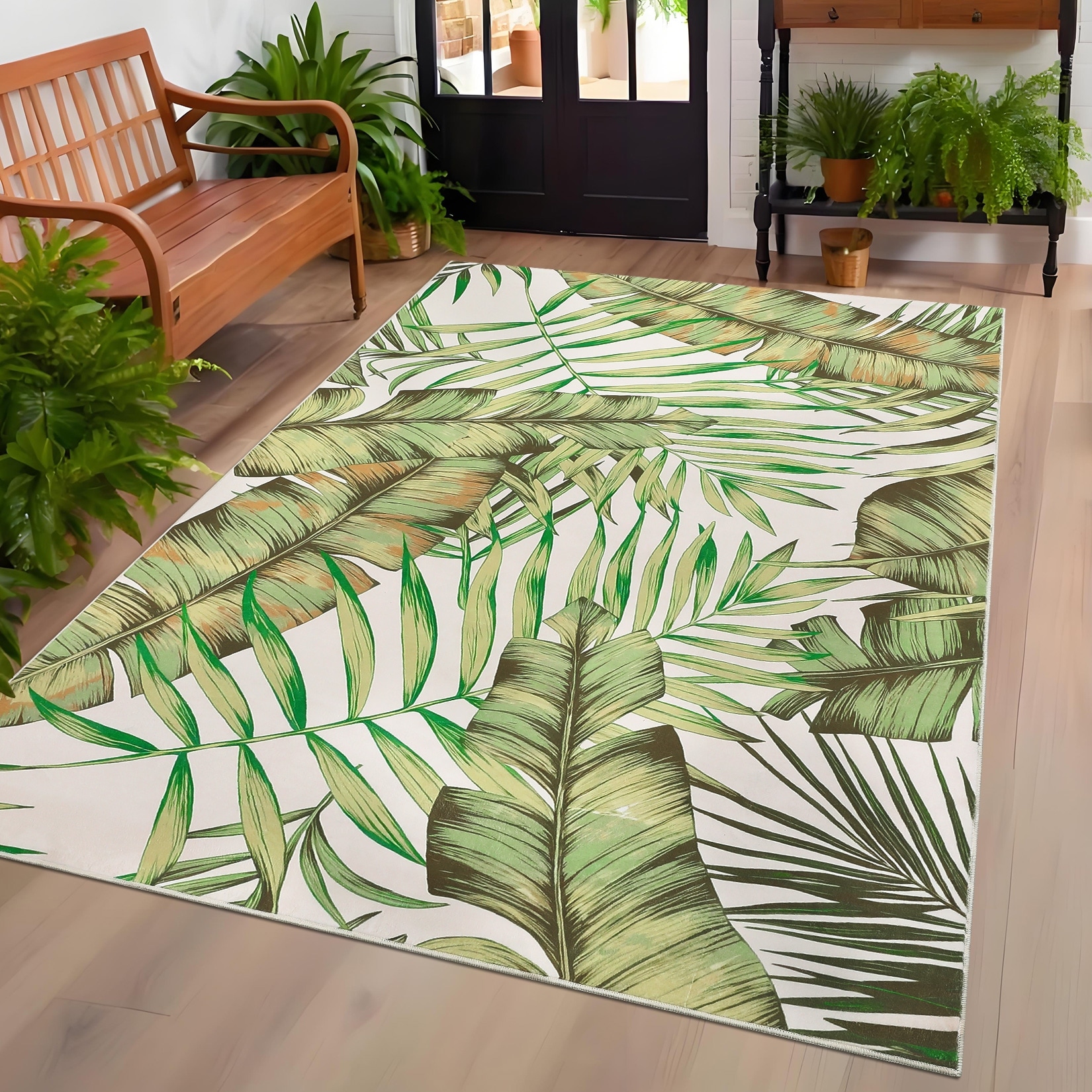 Area Rugs for Living Room Washable Bedroom Rug Tropical Plant Rug Non-Slip Low Pile Accent Rug