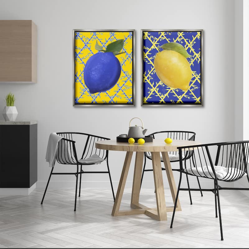 Stupell Bold Blue & Yellow Lemons Framed Floater Canvas Wall Art Design By Matthew Piotrowicz (Set of 2)