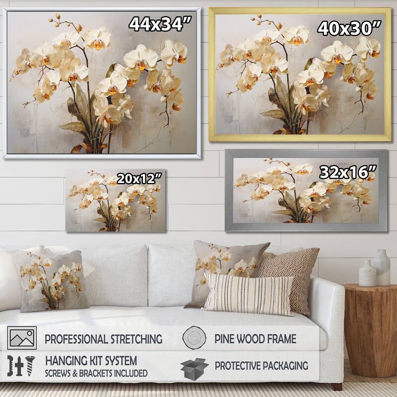 Designart "Minimalism Orchid Blossoms In Delicate Abstraction" Orchids Framed Wall Decor