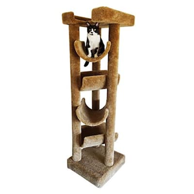 Extra Tall Solid Wood Skyscraper Cat Tower with Plush Carpet Perches and Multiple Sisal Rope Scratching Posts