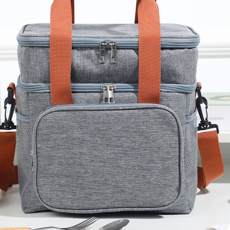 Portable Lunch Bag with Dual Layers and Multiple Storage Pockets