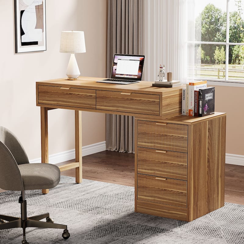Reversible Computer Desk with 5 Drawers for Home Office