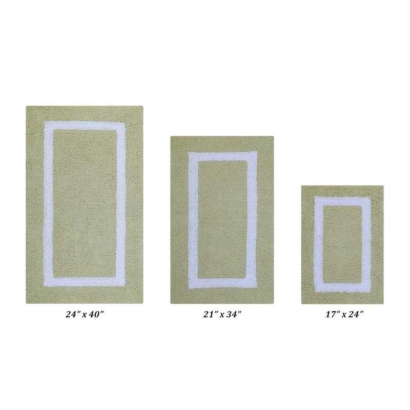 Better Trends Hotel Collection in Race Track 100% Cotton Super Absorbent Reversible Double Sided Machine Washable Bath Mat Rug - 3 Piece Set (17" x 24" | 21" x 34" | 24" x 40") - Sage & White
