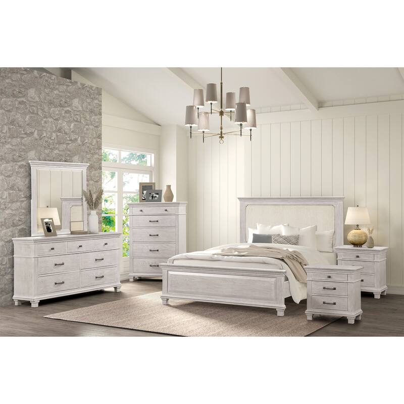 Furniture of America Eleanor 6-Piece Weathered Grey Solid Wood King Panel Bedroom Set with Dentil Molding - Weathered Grey