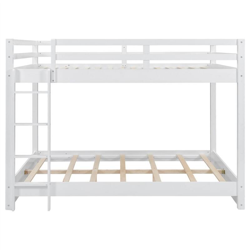 Queen Over Queen Size Bunk Bed with Ladder and Guardrail, Solid Wood Bunk Bedframe with Slats Support for Kids Bedroom