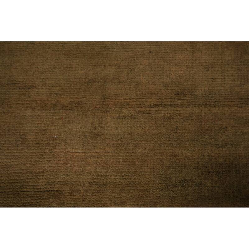 Modern Gabbeh Oriental Area Rug Hand-Knotted Green Wool Carpet - 7'5" x 9'9"