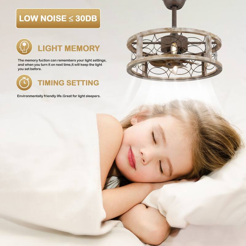 Bella Depot 18' Farmhouse Wood Cage Ceiling Fan, 3-speed Reversible Ceiling Fan with Light kit and Remote Control - 18 Inches