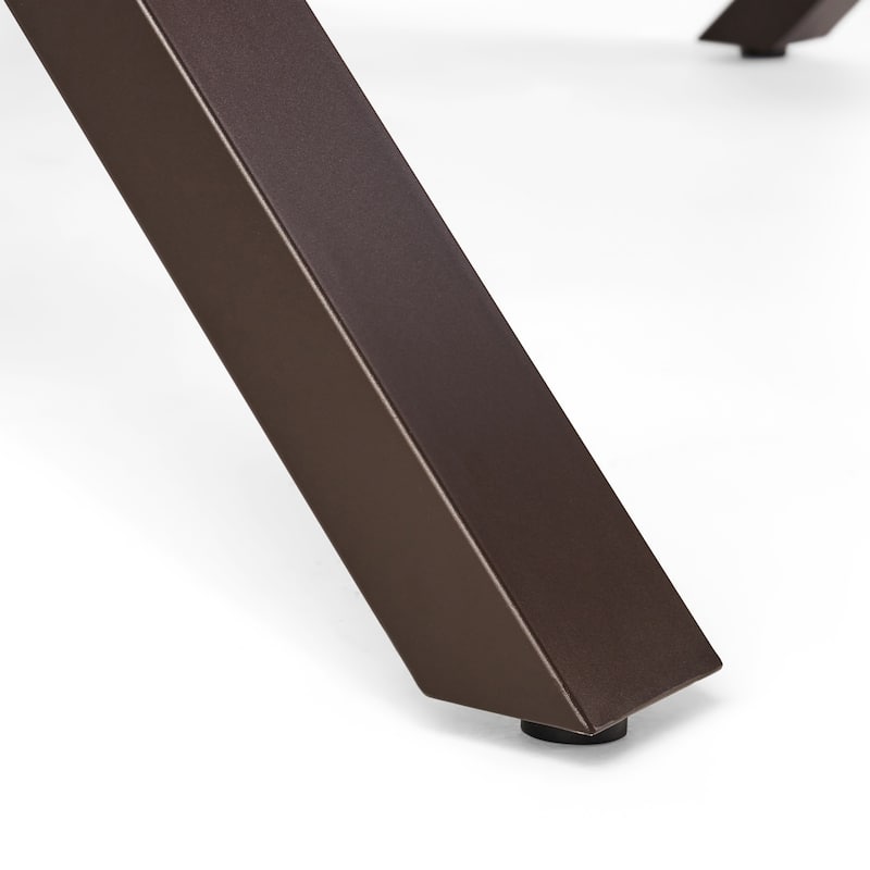 Roomfitters Rectangular Outdoor Dining Table, Wooden Patio Table with X-Shaped Metal Legs for Garden or Deck, Teak
