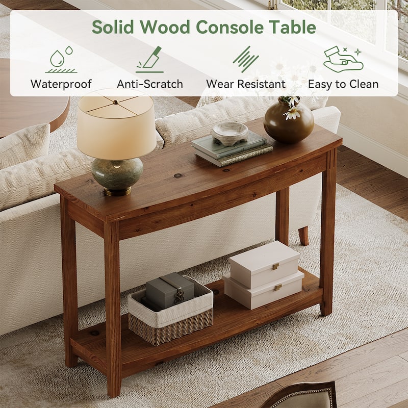 Solid Wood Console Table, 41.3" Entryway Table with Storage Shelf