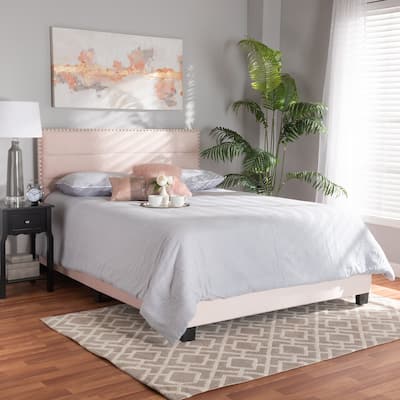 Modern Velvet Upholstered Bed - Light Pink Panel Bed Frame - Glam Bedroom Bed - Sturdy Bed for All Rooms