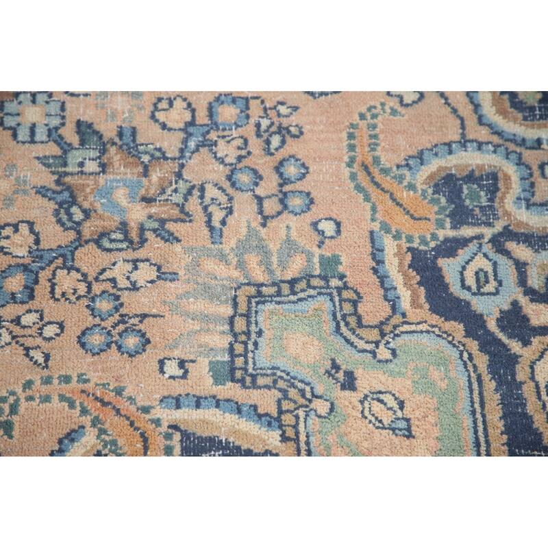 Hand Knotted Oriental 100% Wool Carpet Traditional Floral Peach Mashad Area Rug - 11' 6'' X 7' 11''