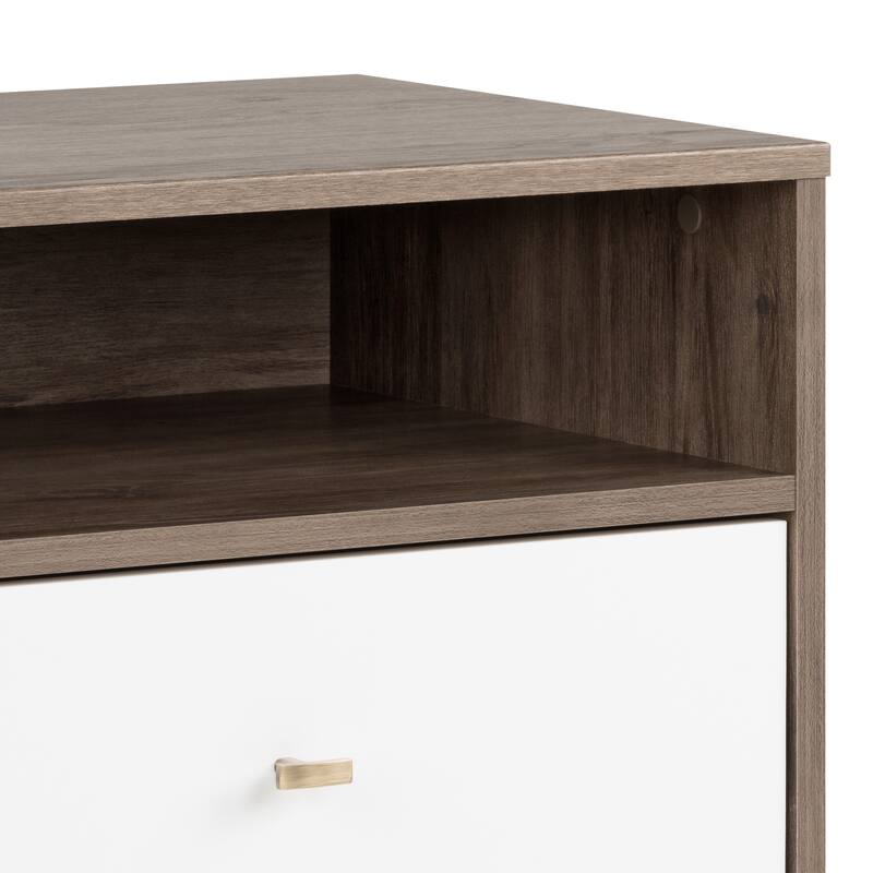 Prepac Milo Mid-Century Modern 2 Drawer Nightstand with Open Shelf, Bedside Table, Contemporary Bedroom Furniture