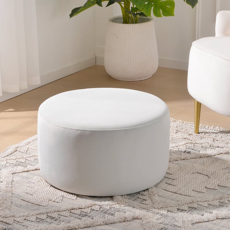KINWELL Round Upholstered Pouf Ottoman Footrest - 24'x 24'x 13' - Velvet Off-white 24"