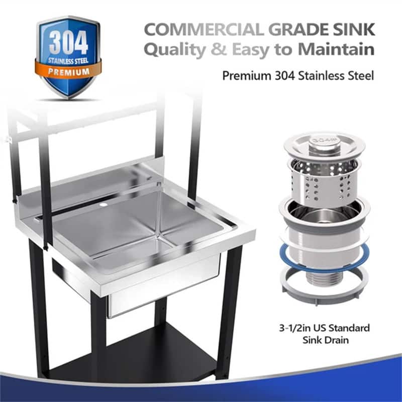 ingle Bowl 304 Stainless Steel Sink Restaurant Kitchen with Shelves