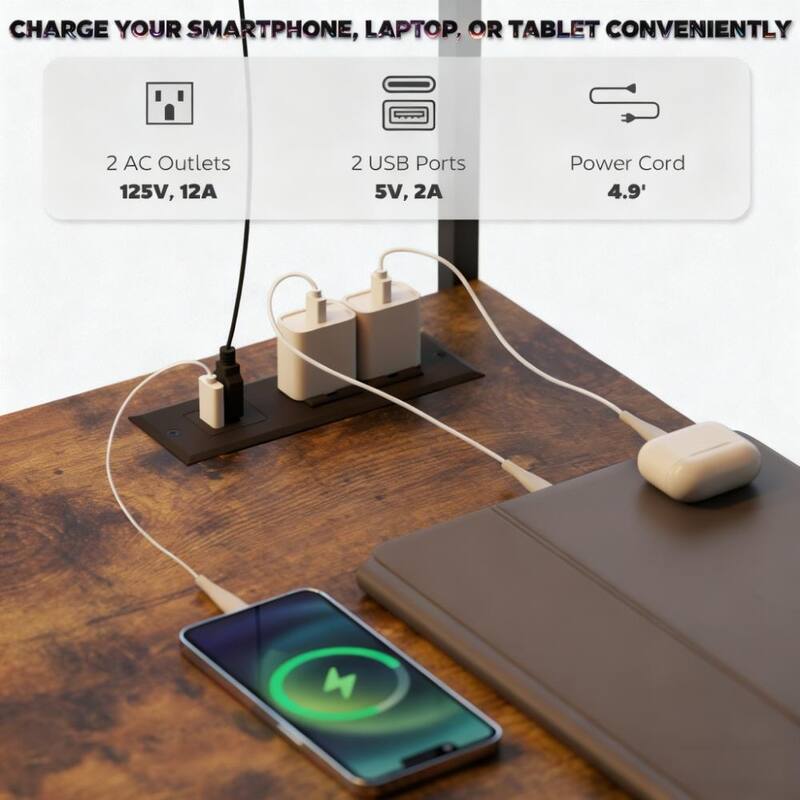 Computer Desk with Monitor Stand and CPU Shelf,L Shaped Gaming Desk with Power Outlets & LED Lights