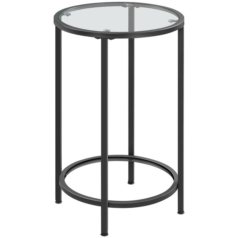 Yaheetech Round Accent Table Bedside Table with Metal Frame Glass Top