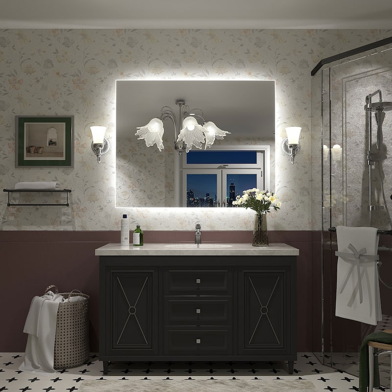 Frameless Anti-Fog 3 Colors Dimmable LED Backlit Wall Bathroom Vanity Mirror