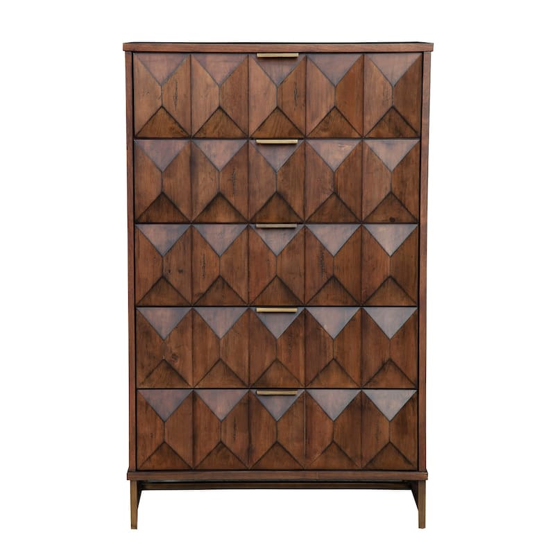 Origins by Alpine Trig Wood 5 Drawer Chest in Antique Brown