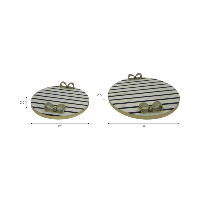 Resin Trays Round Striped with Bow Handles (Set of 2) - 3" Cream - 14" x 14" x 2.5"
