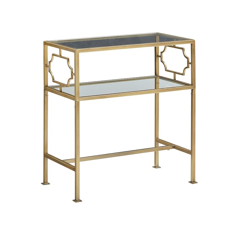 Grifton Rectangular Antique Gold Metal and Glass Accent Table