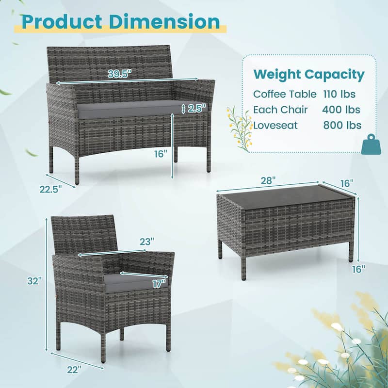 Costway 8 PCS Patio Furniture Set with Washable Cushions and Tempered - 8 PCS