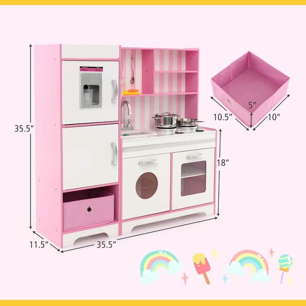 Costway Kids Kitchen Playset Wooden Toy with Adjustable LED Lights & - See Details