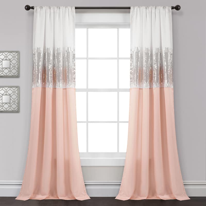Silver Orchid Page Two-tone Faux Silk Glamorous Sequins Sparkle Single Curtain Panel - 84"L x 42"W - White/Blush