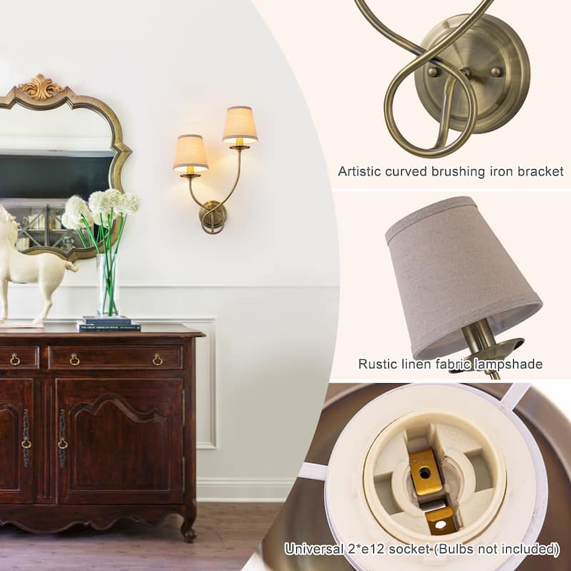 Antique Bronze Finish Wall Sconce with Trapezoid Linen Shade