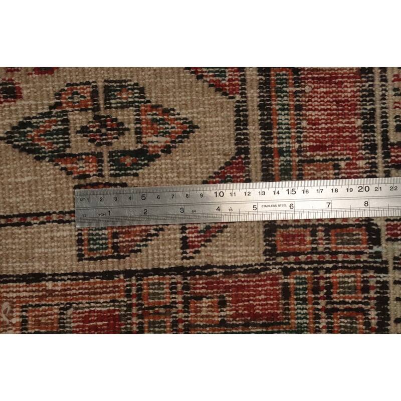 Hand Knotted Oriental 100% Wool Carpet Traditional Geometric Yellow & Gold Ardebil Runner Rug - 7' 1'' X 3' 2''