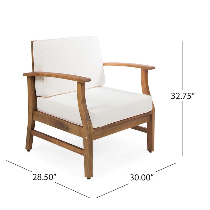 Perla Outdoor Acacia Wood Club Chair with Cushion (Set of 4) by Christopher Knight Home
