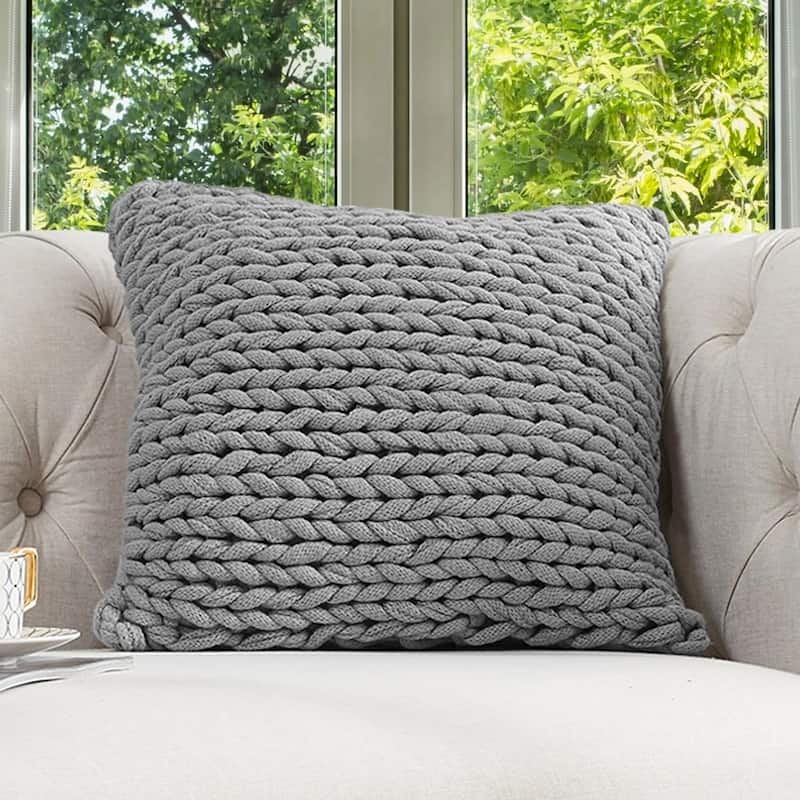 Cheer Collection Chunky Cable Knit 18"x18" Decorative Couch Throw Pillow - Grey