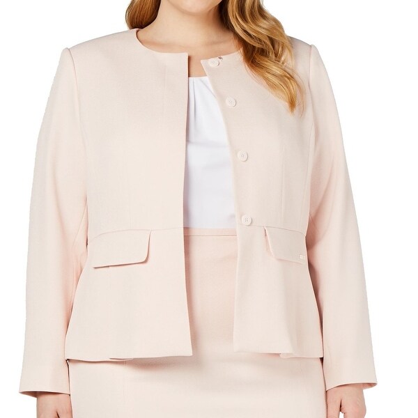 Calvin Klein Women Peplum Jacket Pink Size 14W Plus 4-Button Jewel Neck. Opens flyout.