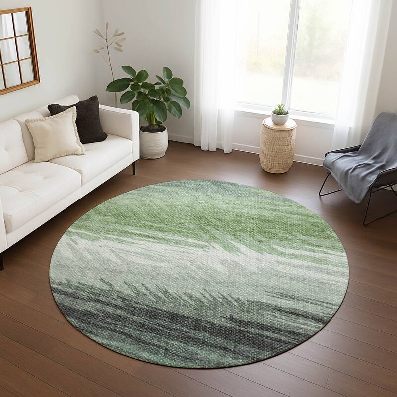 Machine Washable Indoor/ OutdoorAbstract Brushstrokes Chantille Rug