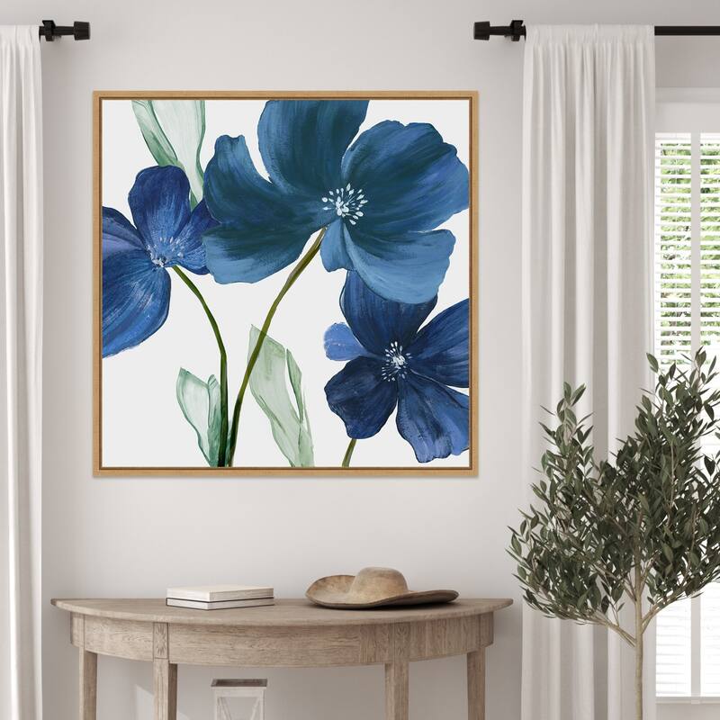 Blue Blossoms on White Canvas by PI Studio Framed Canvas Wall Art Print