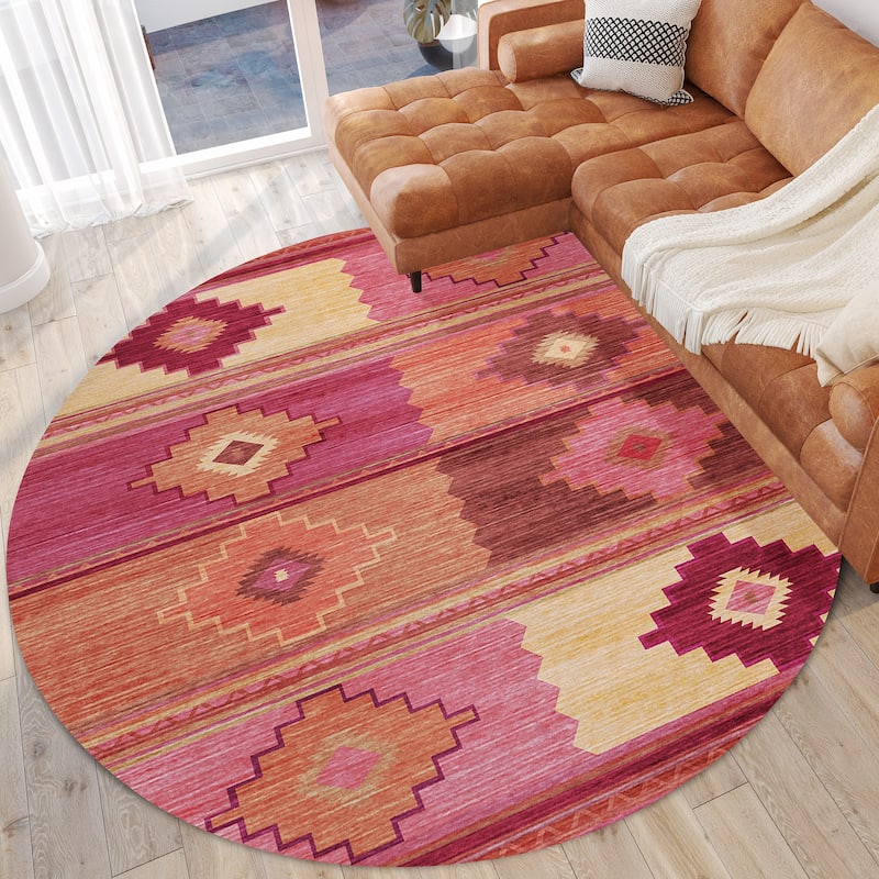 Indoor/ Outdoor Sonora Boho Medallions Washable Rug - 8' x 8' - Pink
