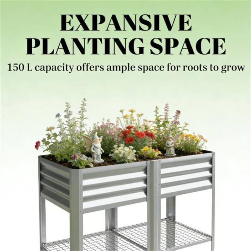 Elevated Garden Bed, Plant Rack, Elevated Flowerpot Box, Planting Box, Silver