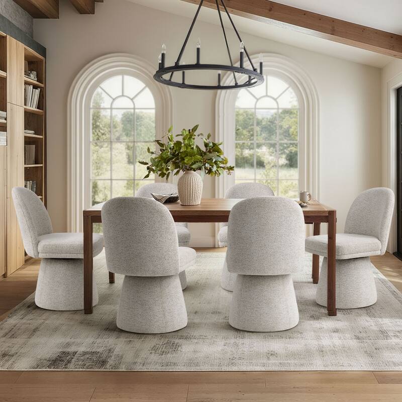 Upholstered Fabric 360 Swivel Dining Chair(Set of 6) - Beige
