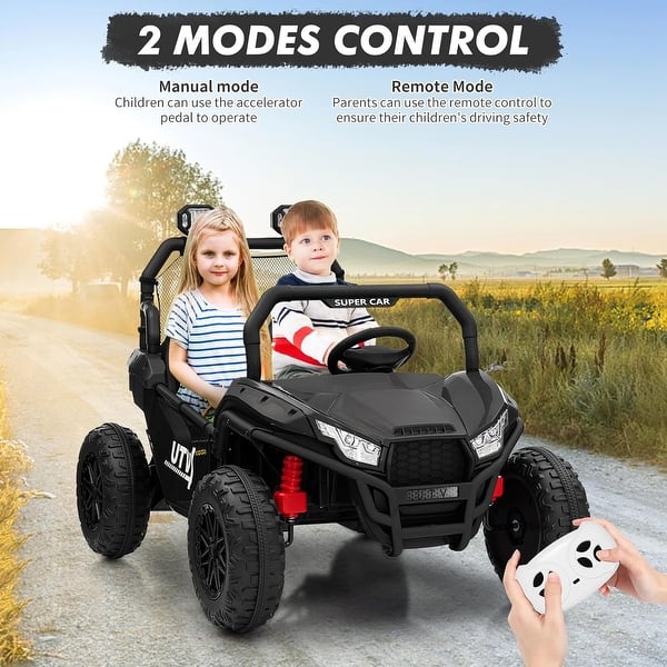 slide 2 of 25, 24V Ride On Car Utv 2 Seater, Off-Road Kids Electric Vehicles with Metal Frame, 20 Inch Wide Seat Black