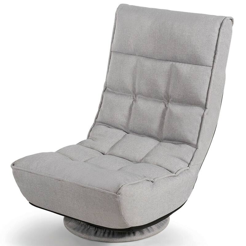 4-Position Adjustable 360 Degree Swivel Folding Floor Sofa Chair-Gray - Gray - 24"L x 26"W x 35"H