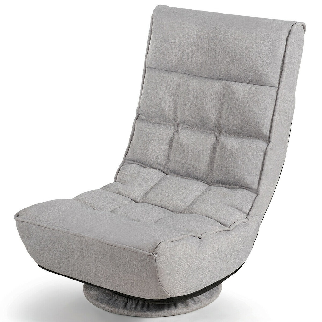 4-Position Adjustable 360 Degree Swivel Folding Floor Sofa Chair-Gray - Gray - 24"L x 26"W x 35"H