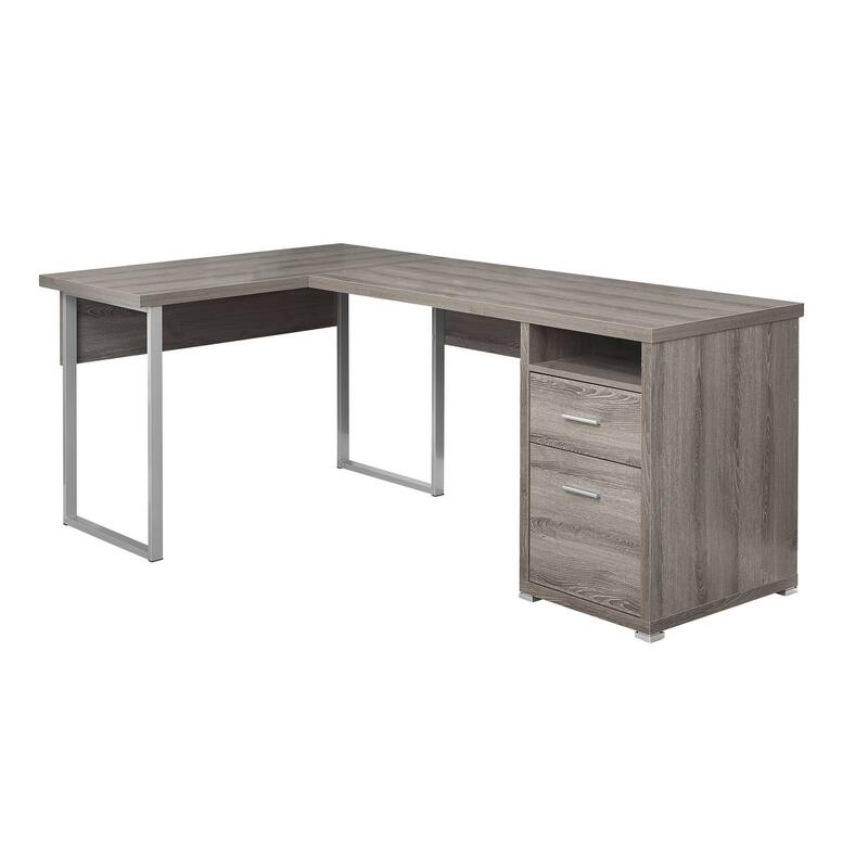 47" Taupe L-Shape Computer Desk With Two Drawers