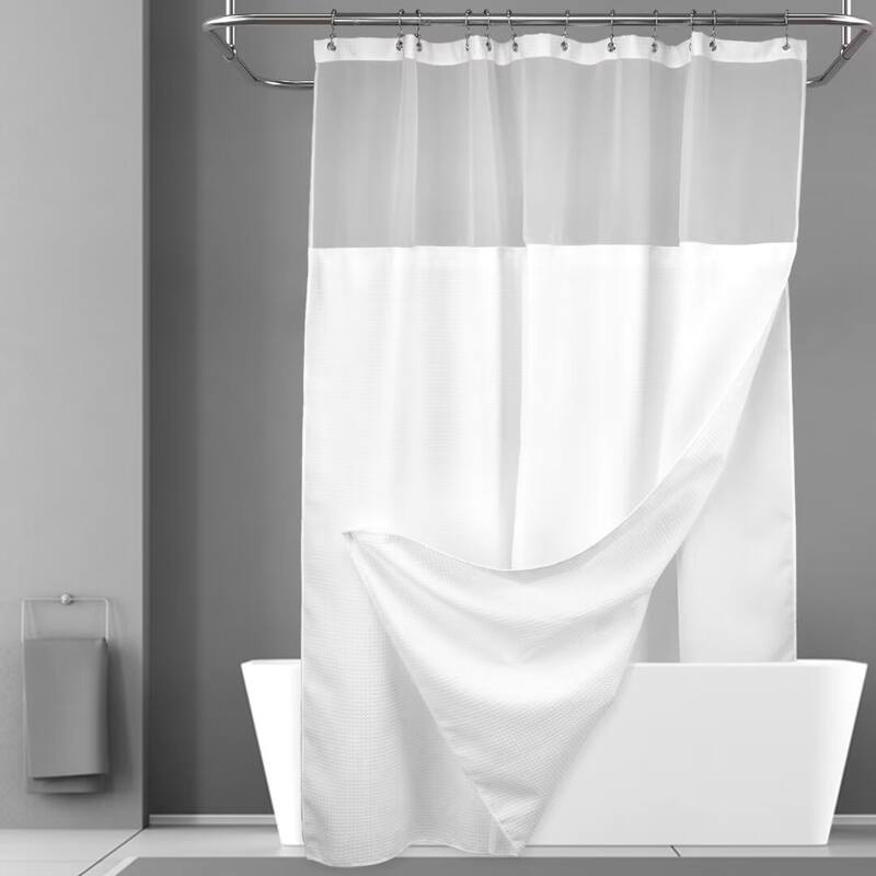 Waffle Weave Shower Curtain with Snap-in Liner 12 Hooks Included