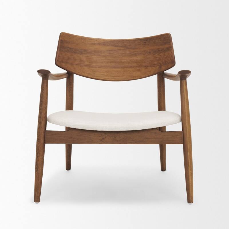 Haggen Medium Brown Oak Wood w/ Cream Fabric Accent Chair - 27.6L x 26.8W x 28.4H