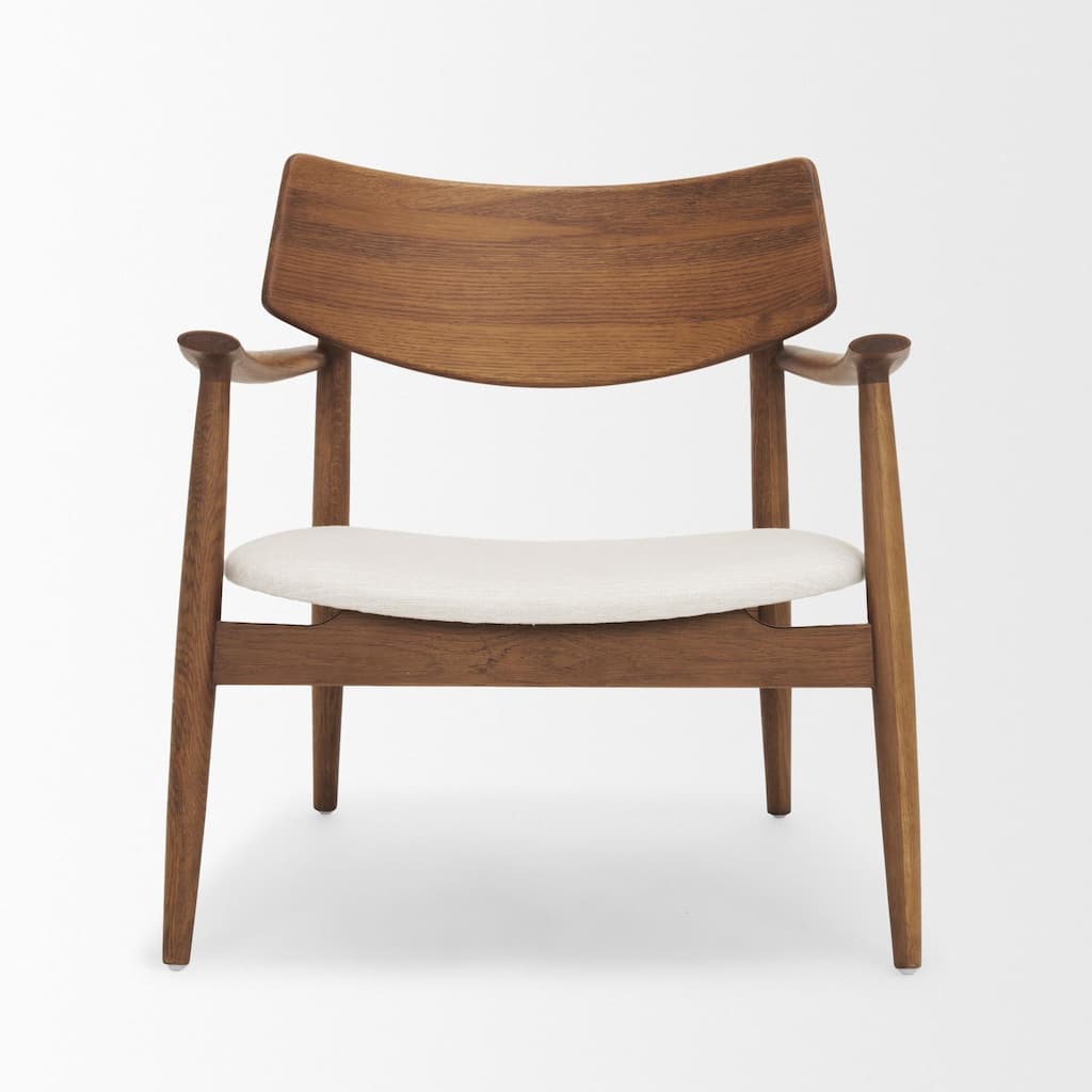 Haggen Medium Brown Oak Wood w/ Cream Fabric Accent Chair - 27.6L x 26.8W x 28.4H