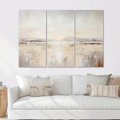 Designart "Abstract Road Track Charm" Road Canvas Set of 3 - Modern Wall Art Set Beige Wall Decor 3 Pieces