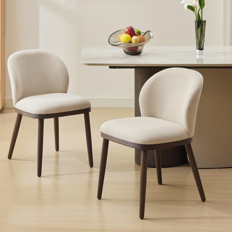 Dining Chairs Set of 2, Wood Legs Modern Upholstered with Ergonomic Back Support - Beige-Linen