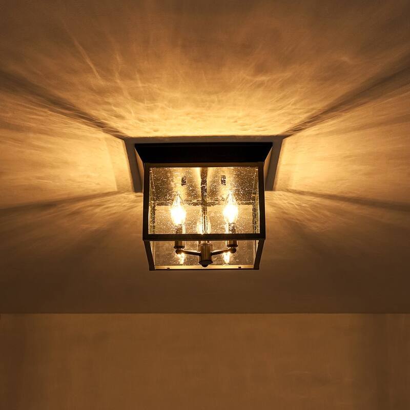 Industrial 3-Light Square Seeded Glass Cage Flush Mount Light 9.8in