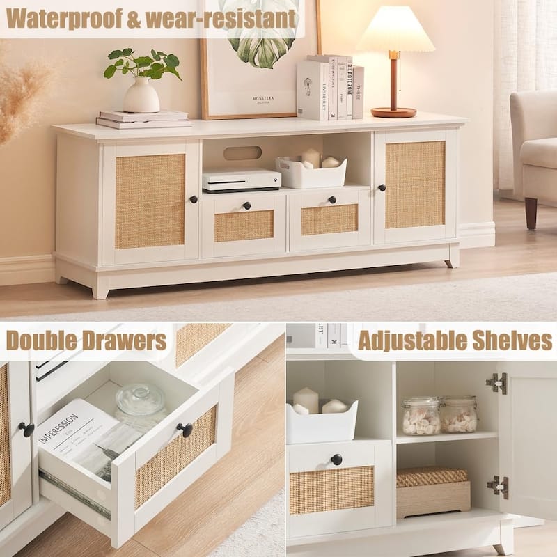 Ail Rattan Entertainment Center TV Media Console Table Cabinet Furniture for Living Room - 3"W x 15.7"L x 22.6"H